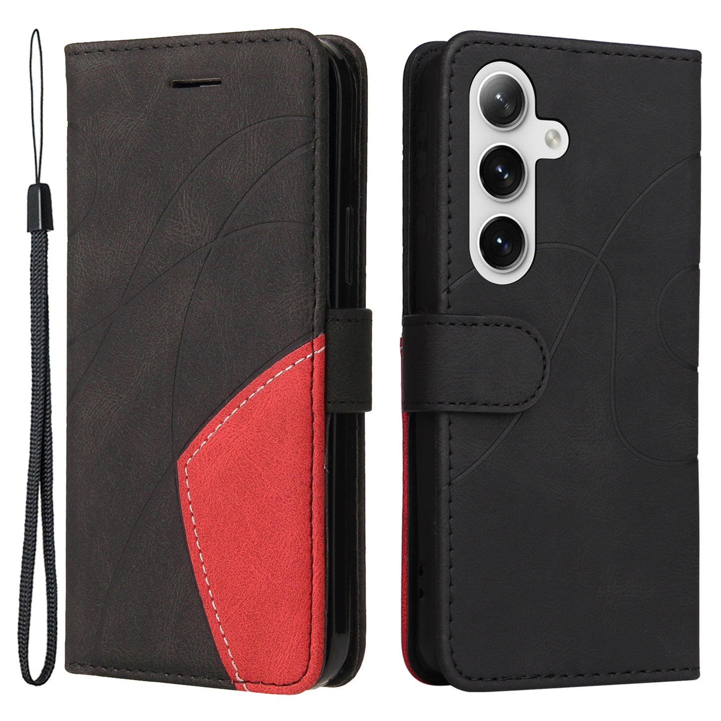 KT Leather Series-1 For Samsung Galaxy S24+ Phone Case Dual Color Spilicing Wallet Cover - Black