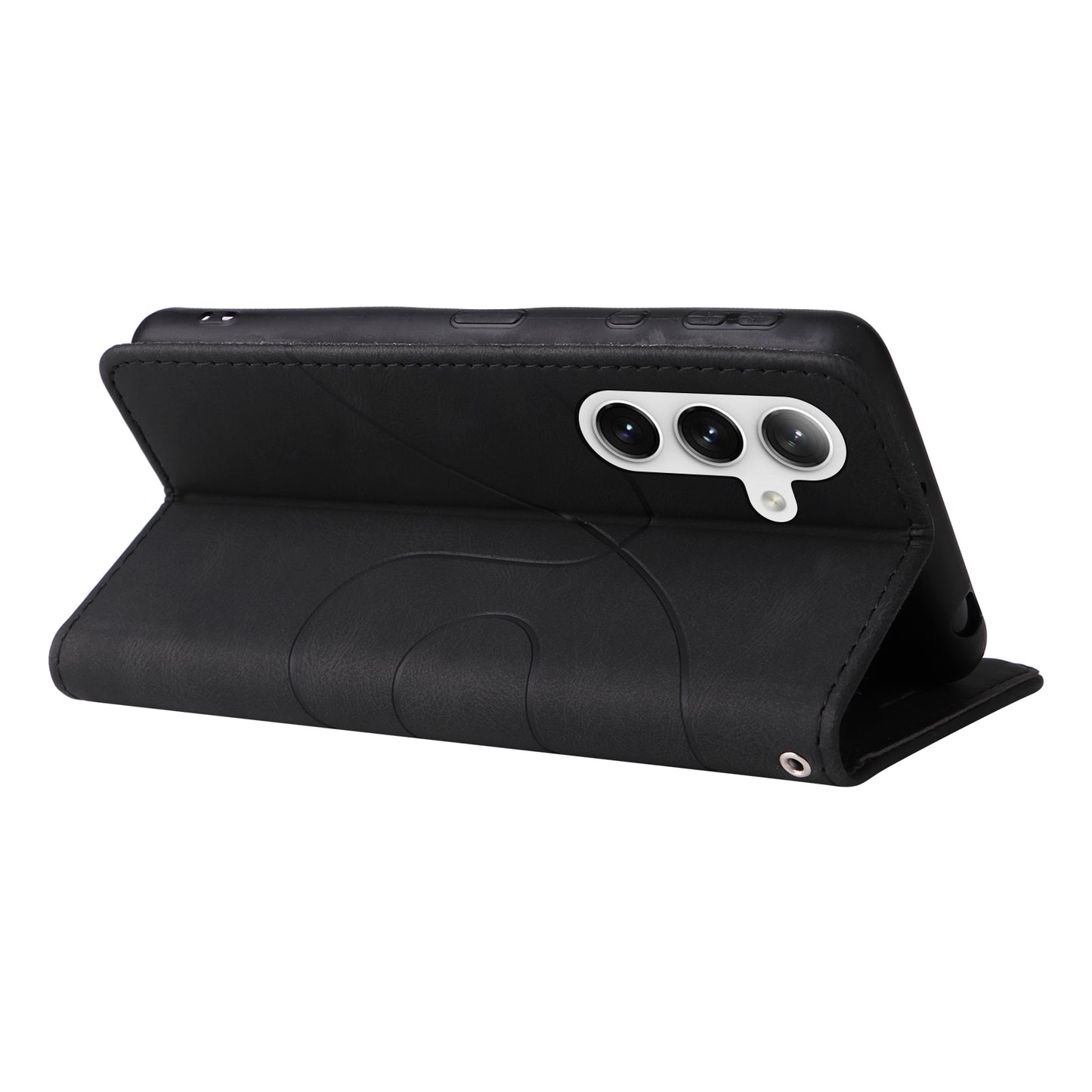 KT Leather Series-1 For Samsung Galaxy S24+ Phone Case Dual Color Spilicing Wallet Cover - Black
