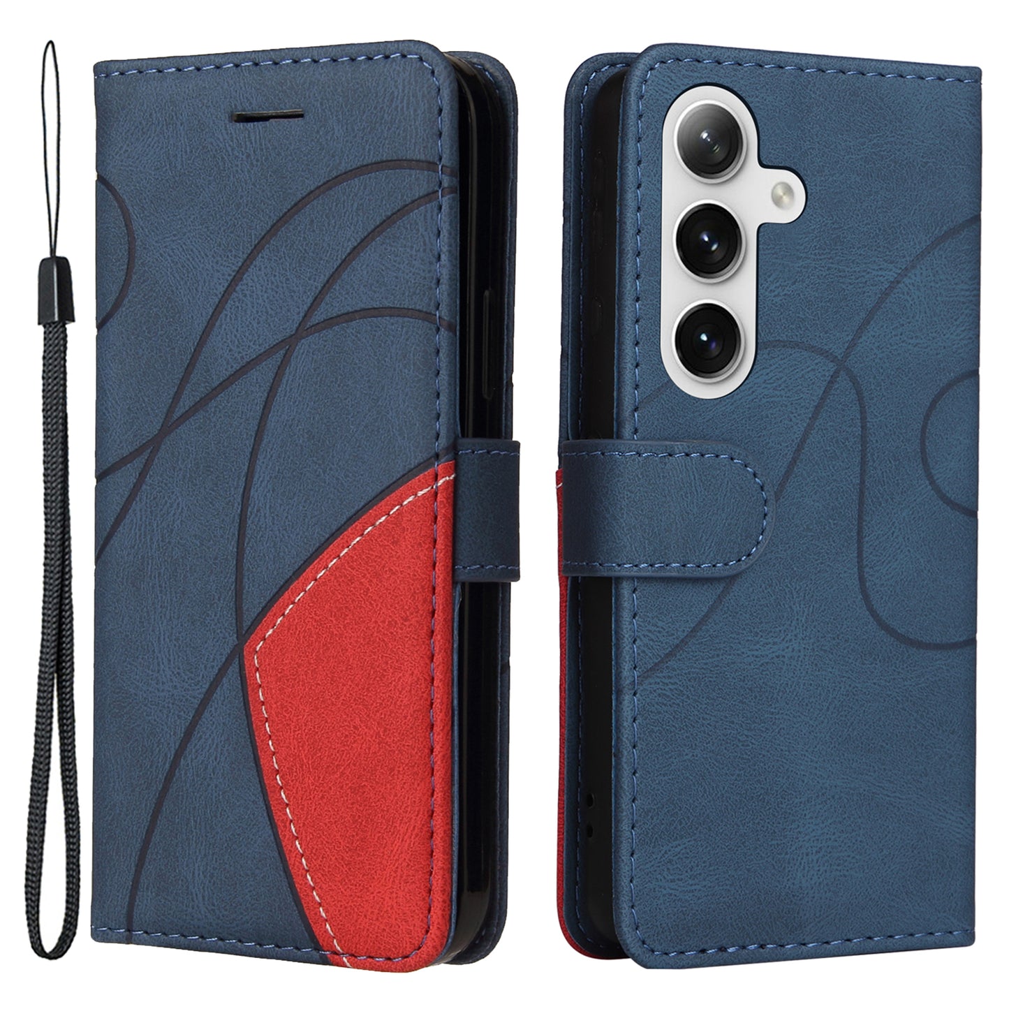 KT Leather Series-1 For Samsung Galaxy S24+ Phone Case Dual Color Spilicing Wallet Cover - Blue