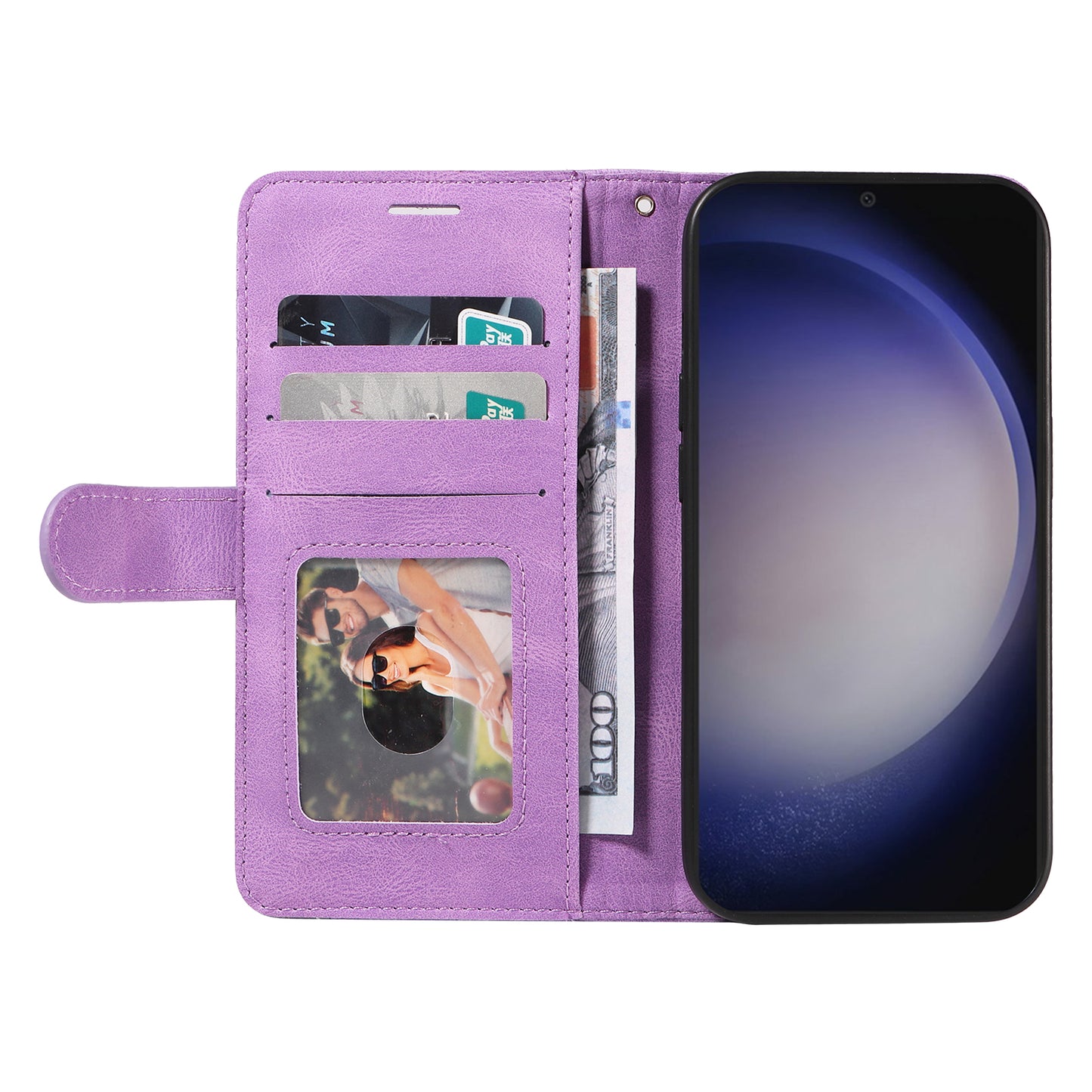 KT Leather Series-1 For Samsung Galaxy S24+ Phone Case Dual Color Spilicing Wallet Cover - Light Purple