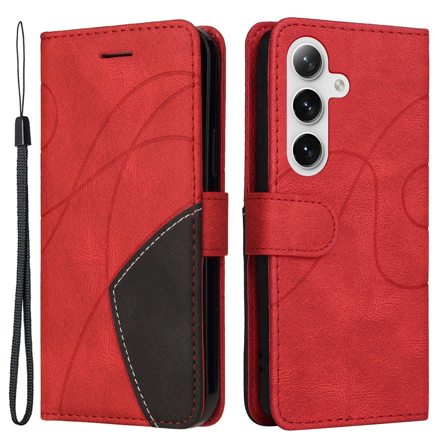 KT Leather Series-1 For Samsung Galaxy S24+ Phone Case Dual Color Spilicing Wallet Cover - Red