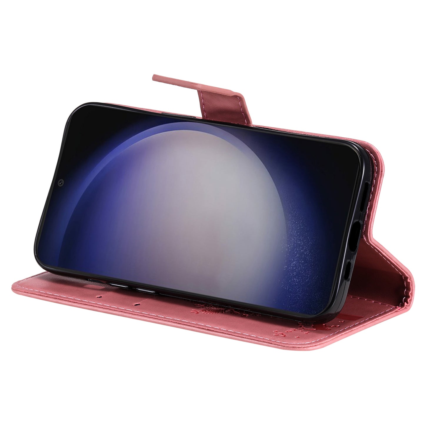 KT Imprinting Flower Series-3 for Samsung Galaxy S24+ Case Imprinted Cat Tree Wallet Phone Cover - Pink