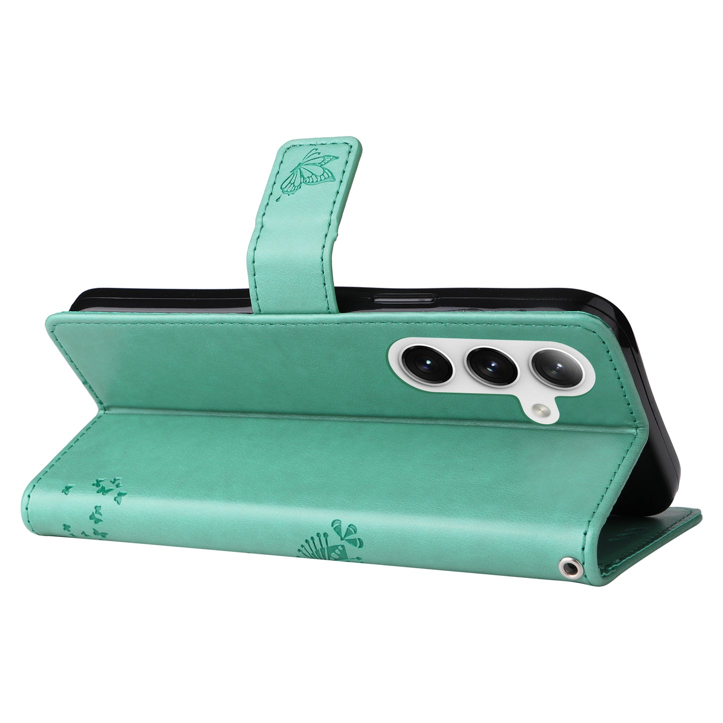 KT Imprinting Flower Series-3 for Samsung Galaxy S24+ Case Imprinted Cat Tree Wallet Phone Cover - Green