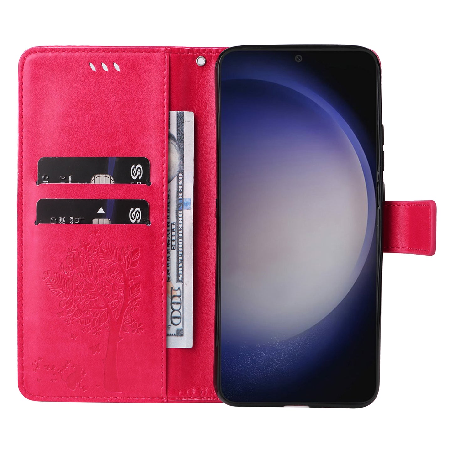 KT Imprinting Flower Series-3 for Samsung Galaxy S24+ Case Imprinted Cat Tree Wallet Phone Cover - Rose