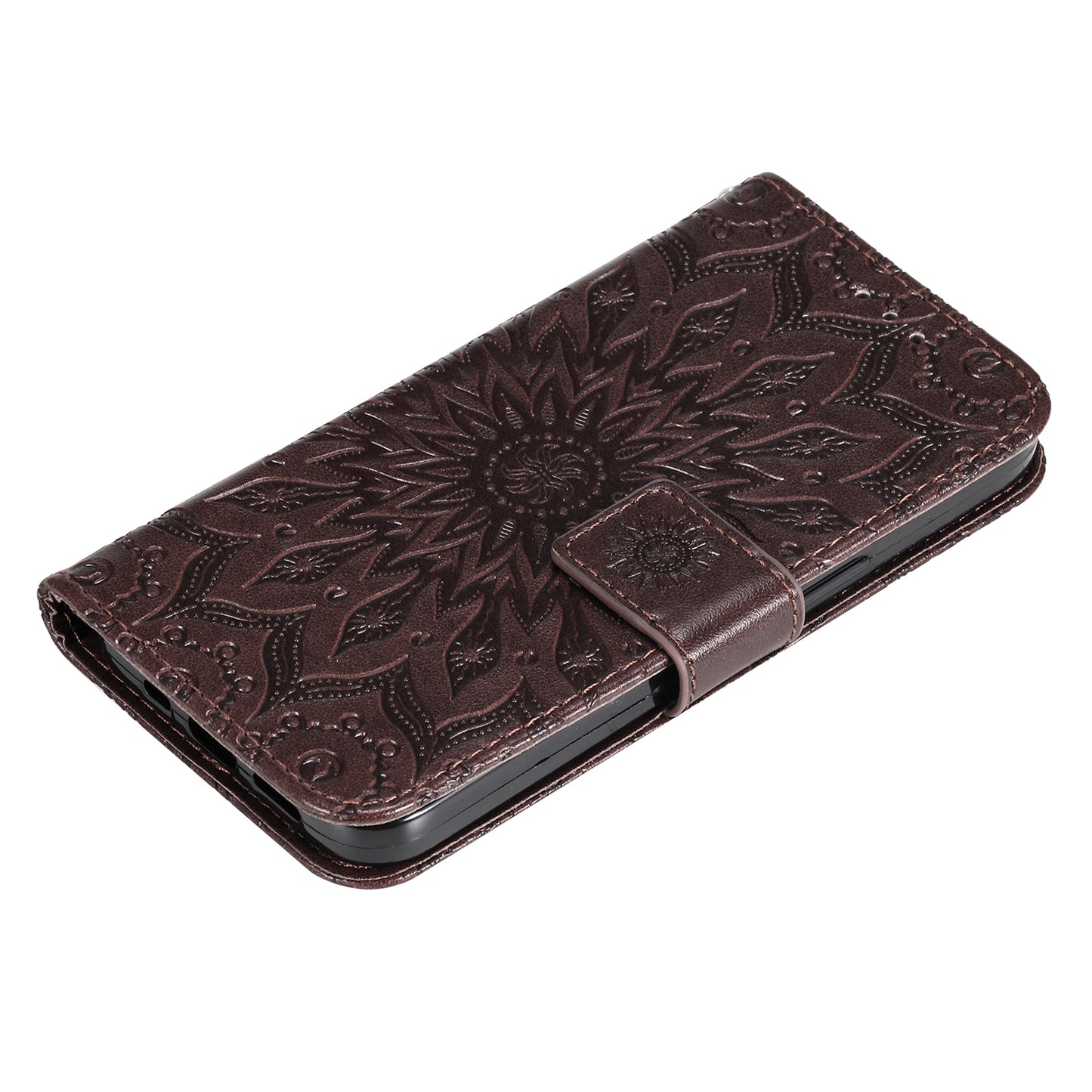 KT Imprinting Flower Series-1 For Samsung Galaxy S24 Case Leather Wallet Folio Phone Cover - Brown