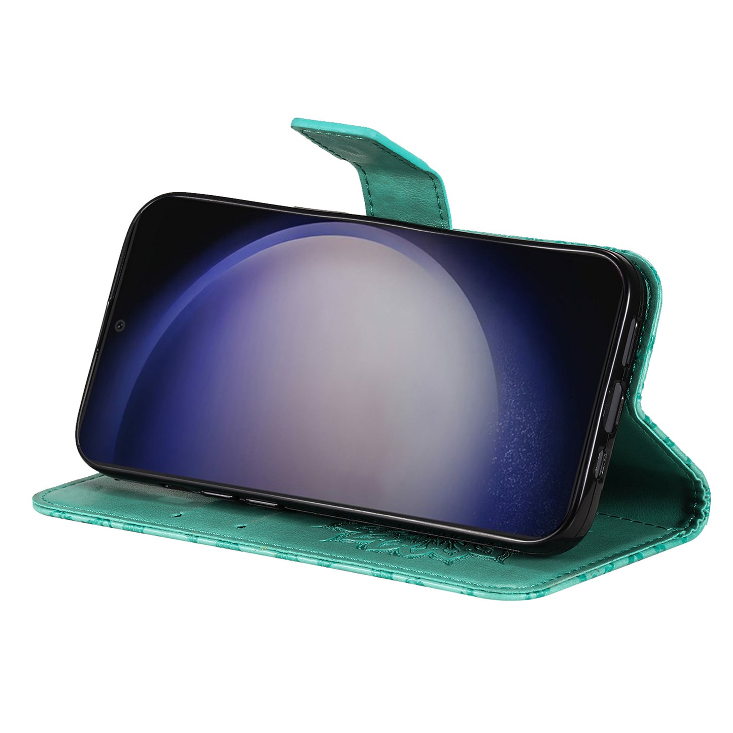 KT Imprinting Flower Series-1 For Samsung Galaxy S24 Case Leather Wallet Folio Phone Cover - Green