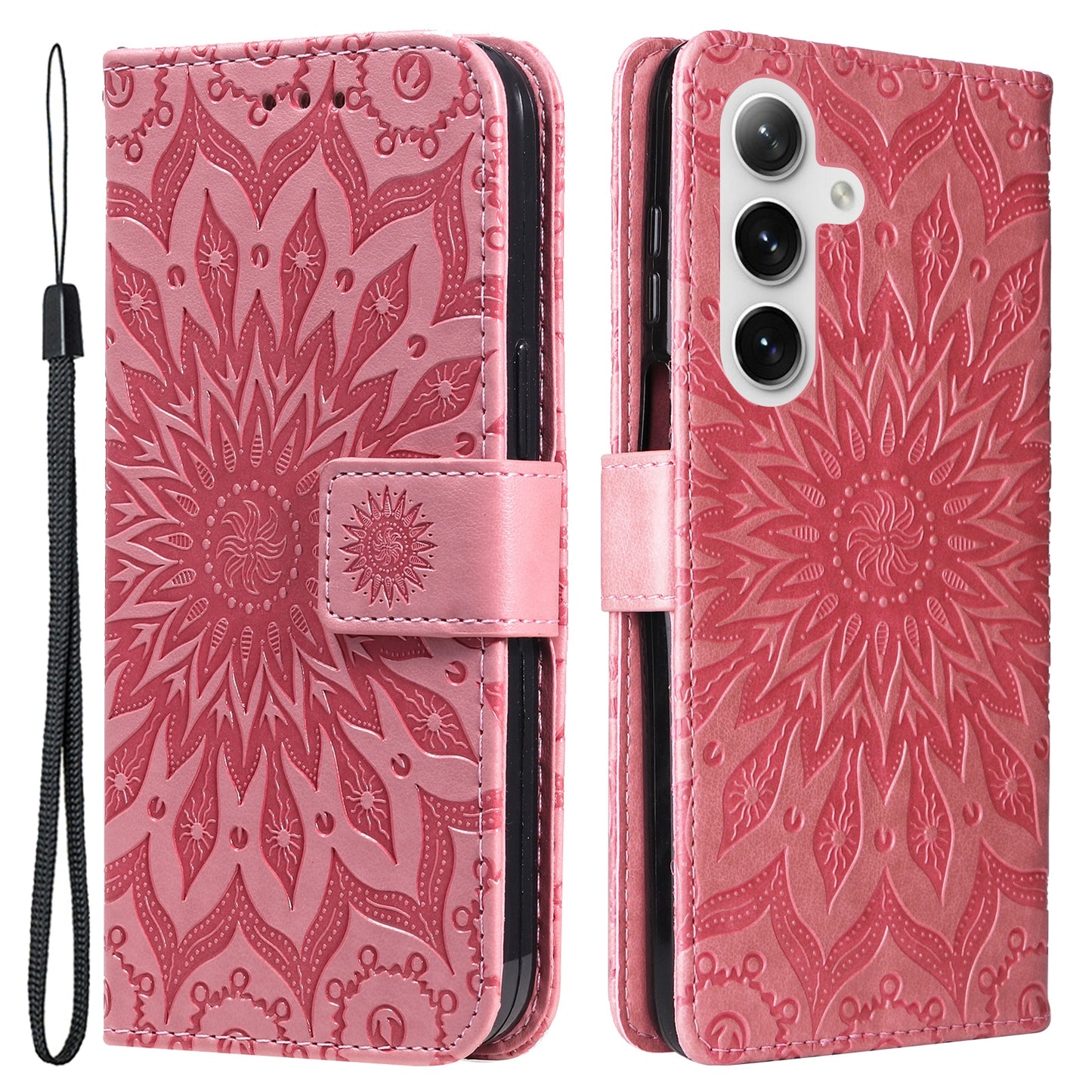 KT Imprinting Flower Series-1 For Samsung Galaxy S24 Case Leather Wallet Folio Phone Cover - Pink