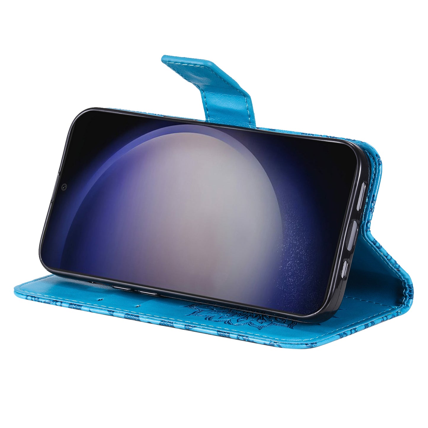 KT Imprinting Flower Series-1 For Samsung Galaxy S24 Case Leather Wallet Folio Phone Cover - Blue