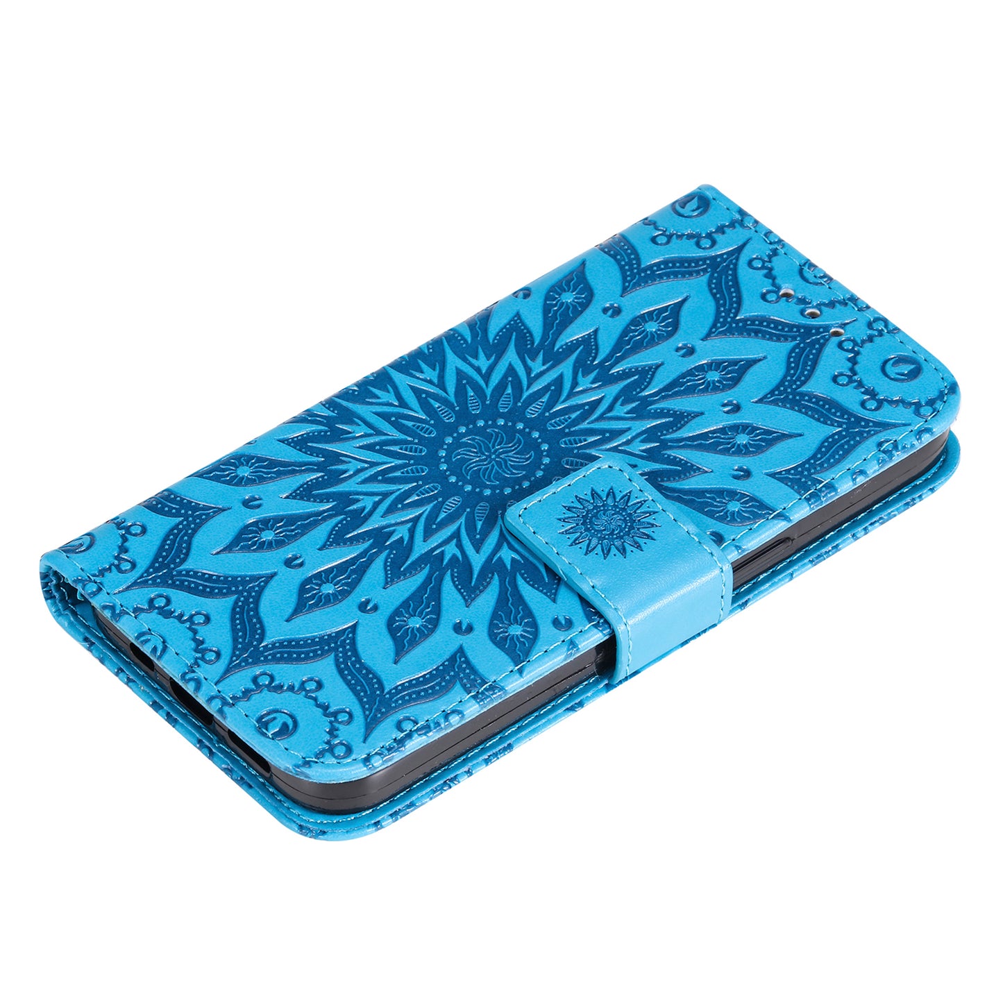 KT Imprinting Flower Series-1 For Samsung Galaxy S24 Case Leather Wallet Folio Phone Cover - Blue