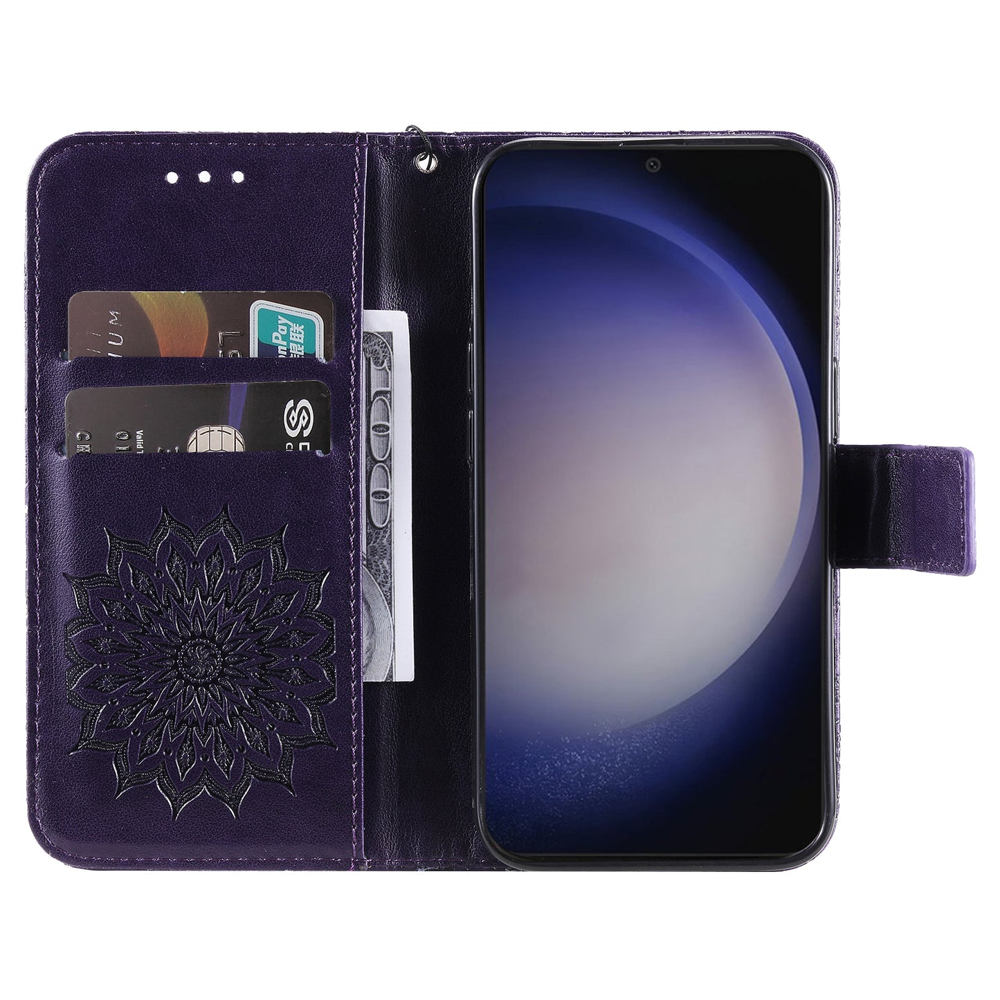 KT Imprinting Flower Series-1 For Samsung Galaxy S24 Case Leather Wallet Folio Phone Cover - Purple