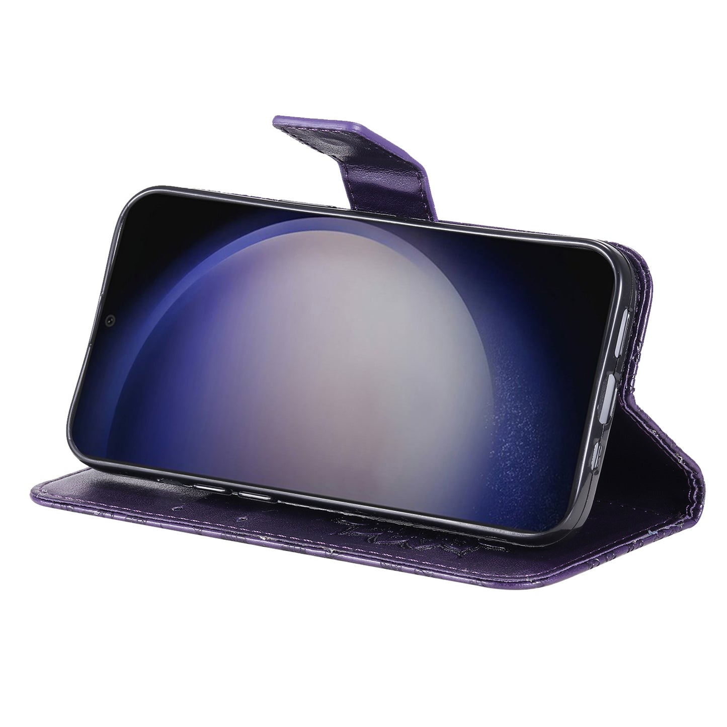 KT Imprinting Flower Series-1 For Samsung Galaxy S24 Case Leather Wallet Folio Phone Cover - Purple