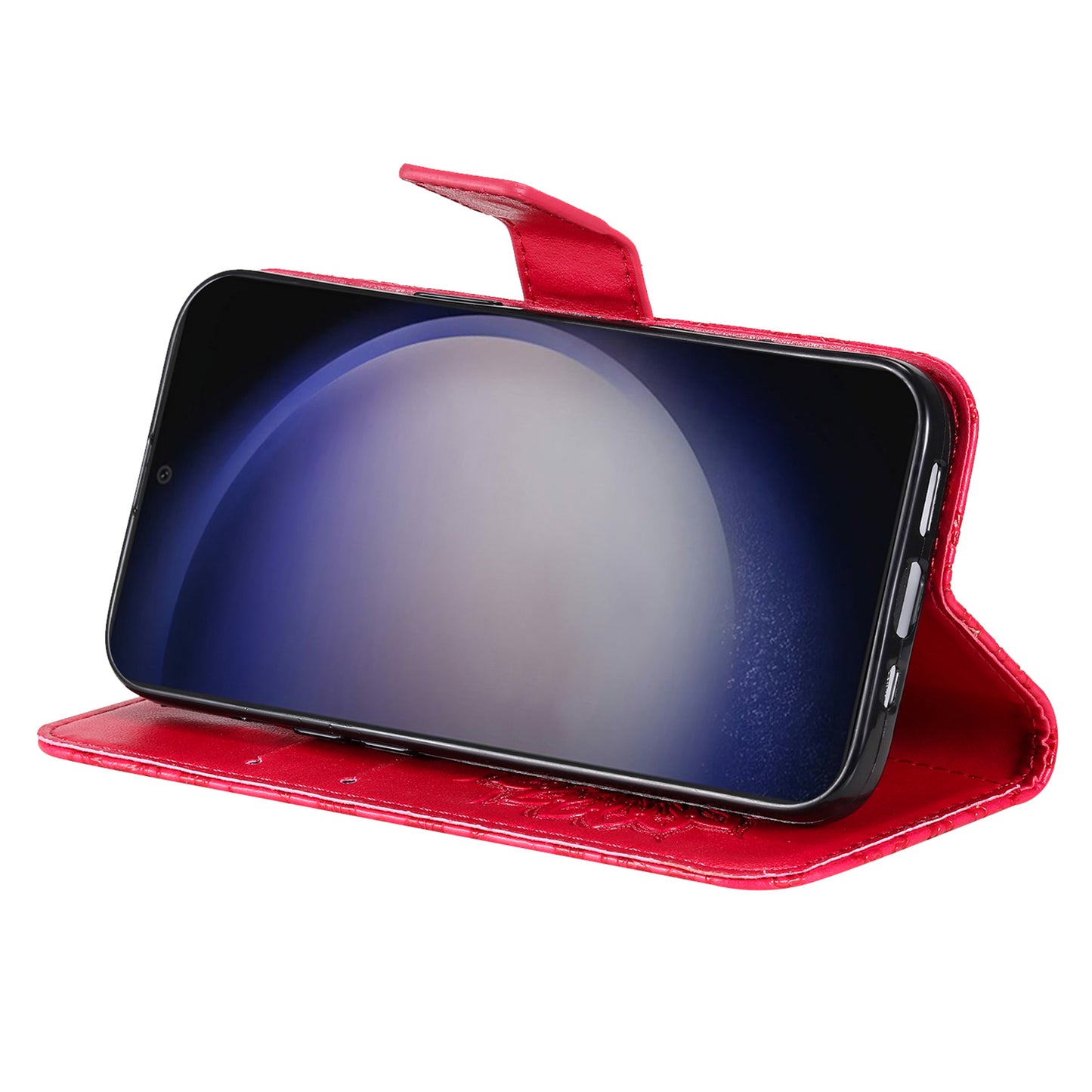KT Imprinting Flower Series-1 For Samsung Galaxy S24 Case Leather Wallet Folio Phone Cover - Red