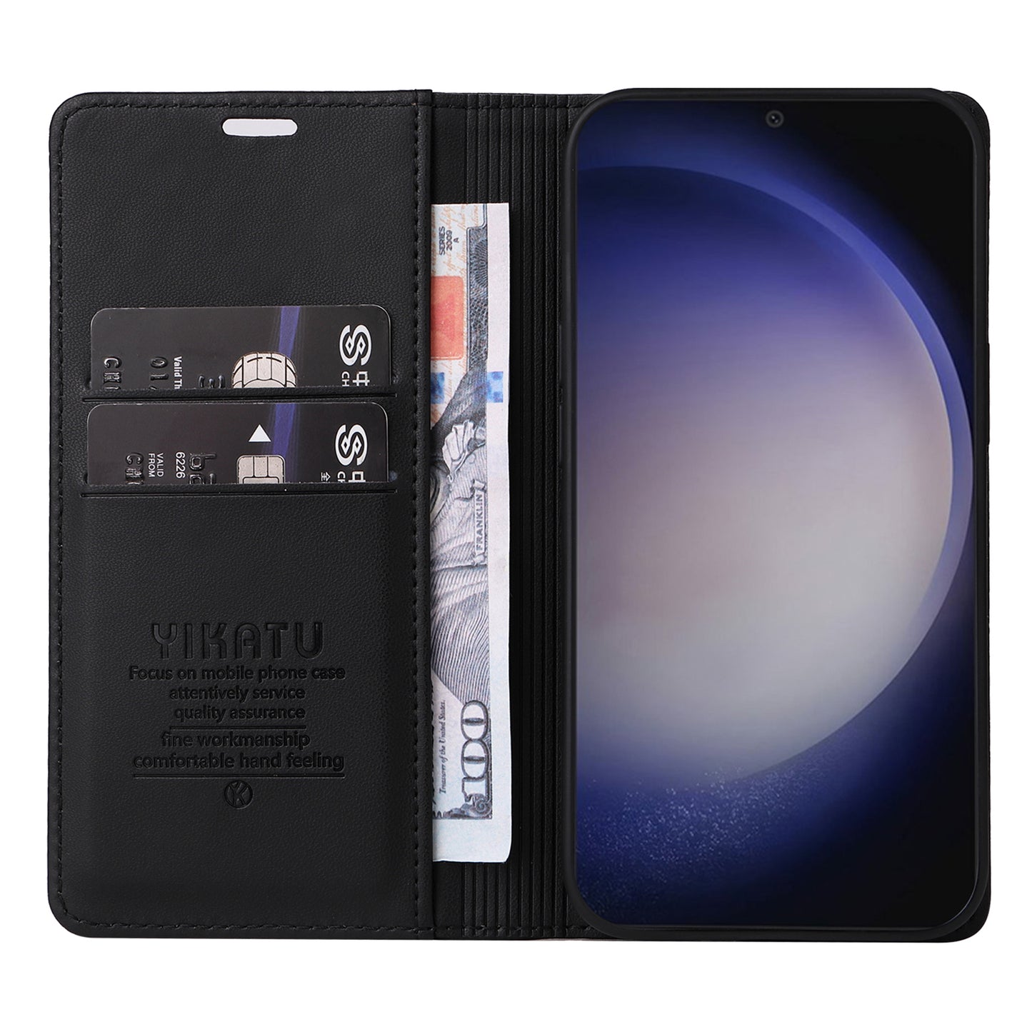 YIKATU YK-001 for Samsung Galaxy S24 Case PU Leather Magnetic Wallet Phone Cover - Black