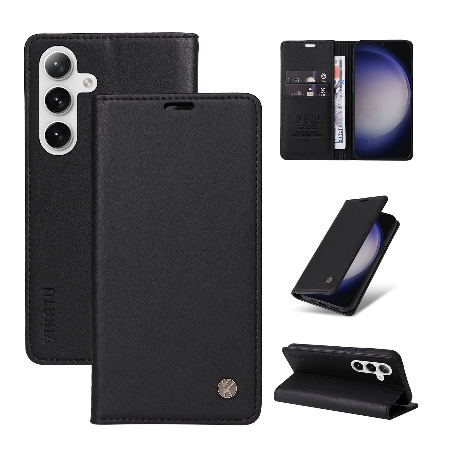 YIKATU YK-001 for Samsung Galaxy S24 Case PU Leather Magnetic Wallet Phone Cover - Black