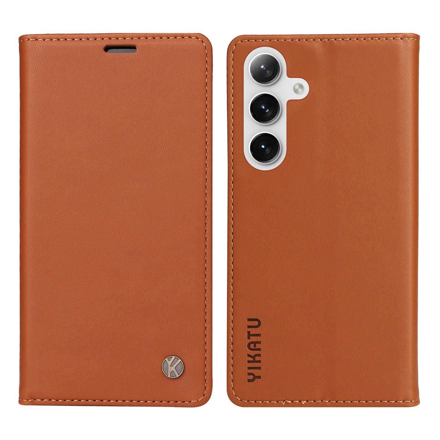 YIKATU YK-001 for Samsung Galaxy S24 Case PU Leather Magnetic Wallet Phone Cover - Brown