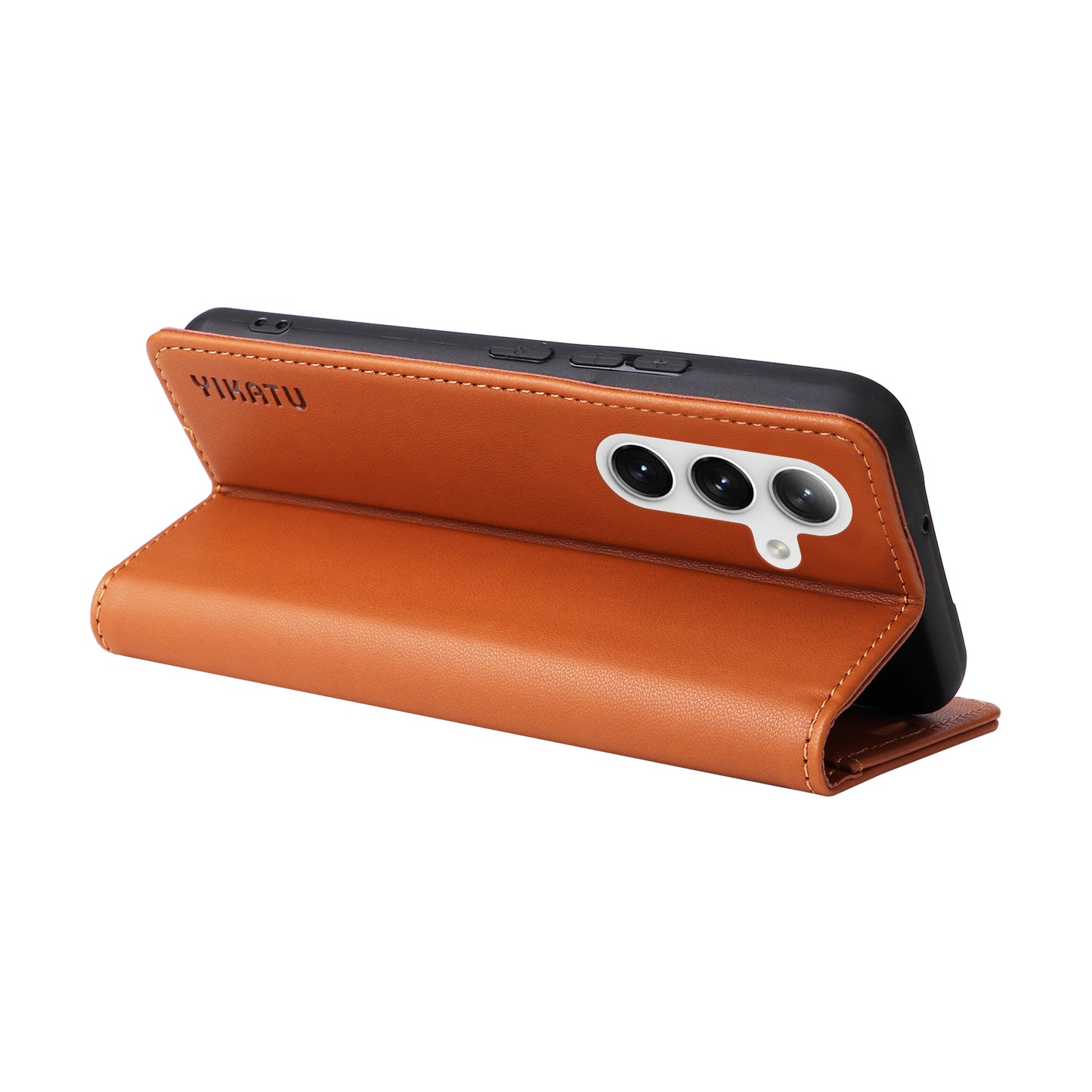 YIKATU YK-001 for Samsung Galaxy S24 Case PU Leather Magnetic Wallet Phone Cover - Brown