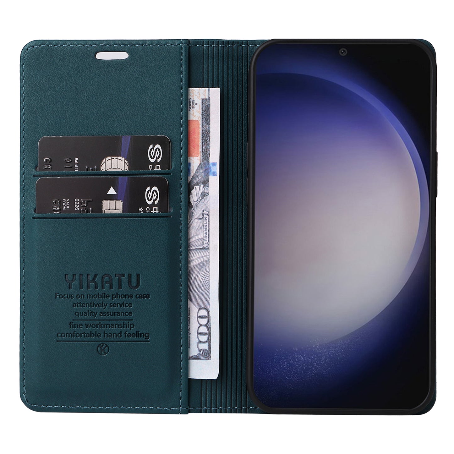 YIKATU YK-001 for Samsung Galaxy S24 Case PU Leather Magnetic Wallet Phone Cover - Green