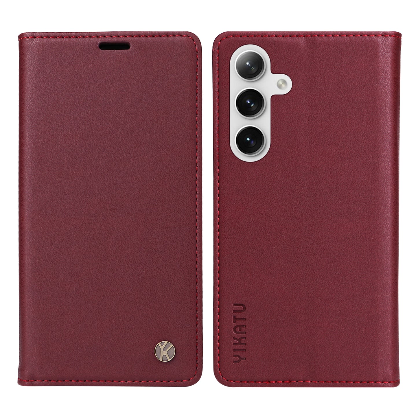 YIKATU YK-001 for Samsung Galaxy S24 Case PU Leather Magnetic Wallet Phone Cover - Wine Red