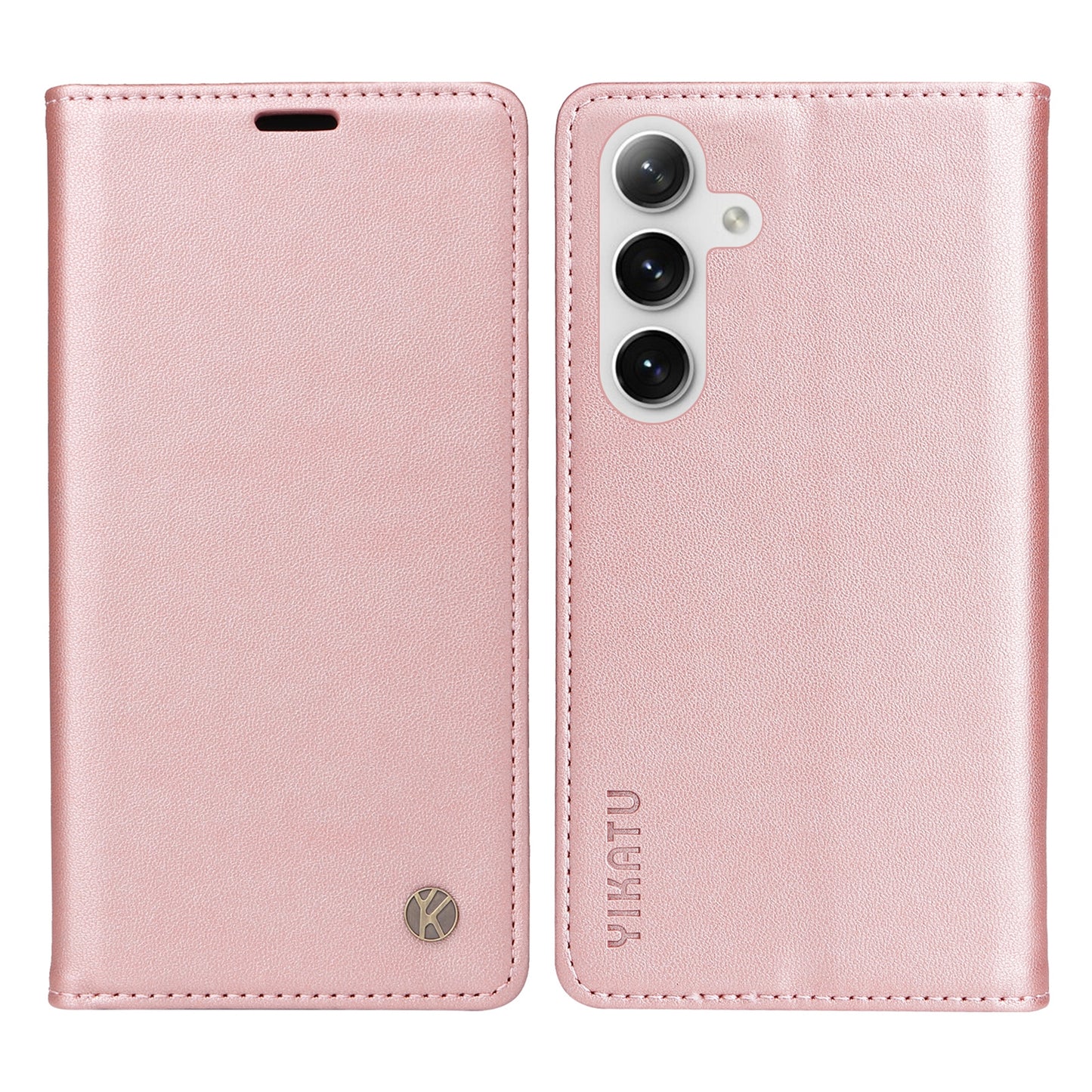 YIKATU YK-001 for Samsung Galaxy S24 Case PU Leather Magnetic Wallet Phone Cover - Rose Gold