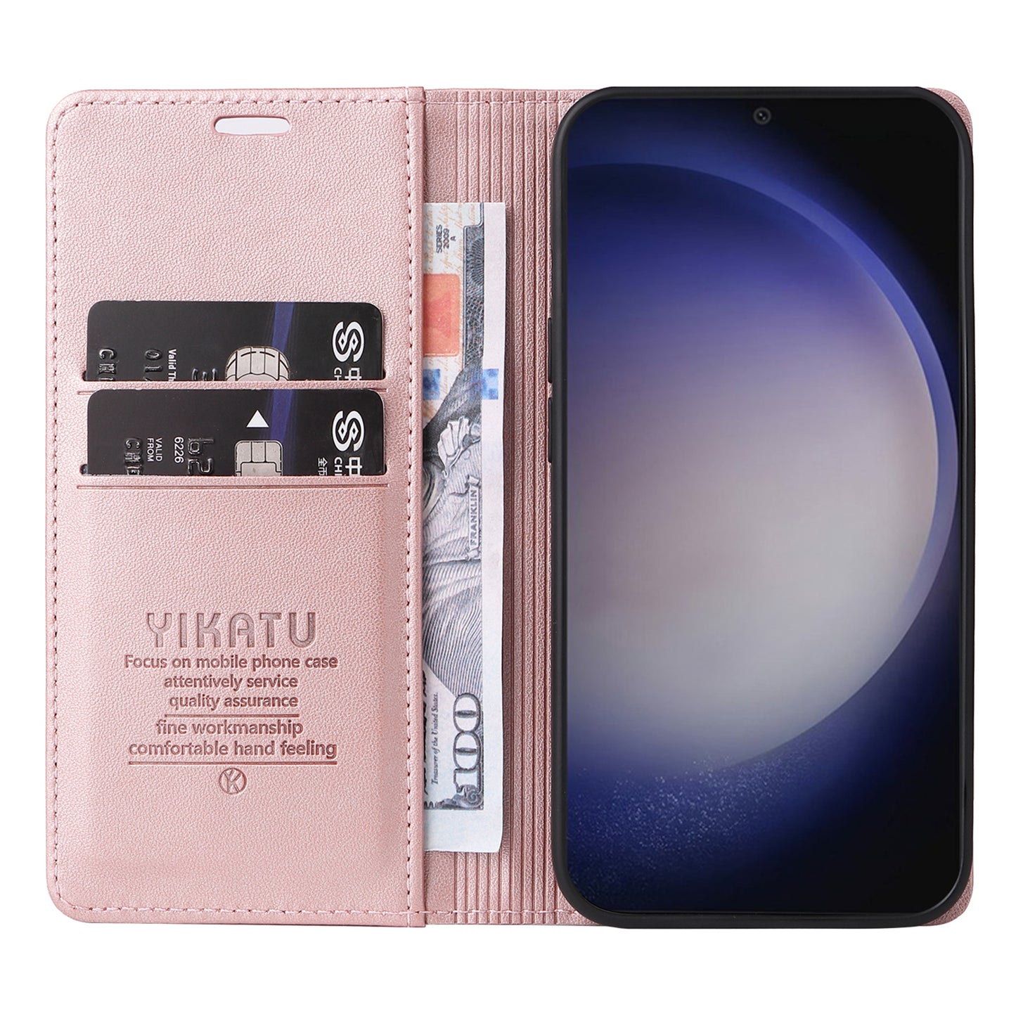 YIKATU YK-001 for Samsung Galaxy S24 Case PU Leather Magnetic Wallet Phone Cover - Rose Gold
