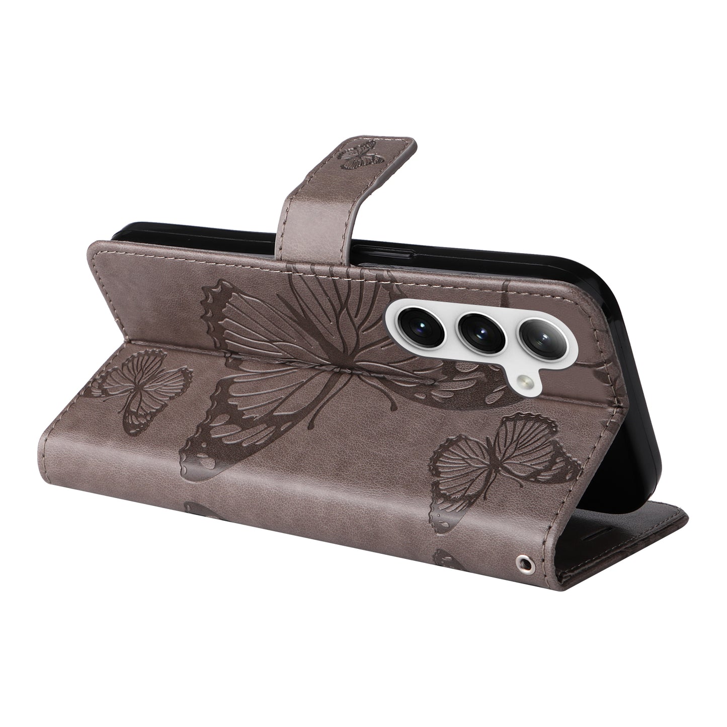 KT Imprinting Flower Series-2 For Samsung Galaxy S24 Case Leather Butterfly Flip Phone Cover - Grey