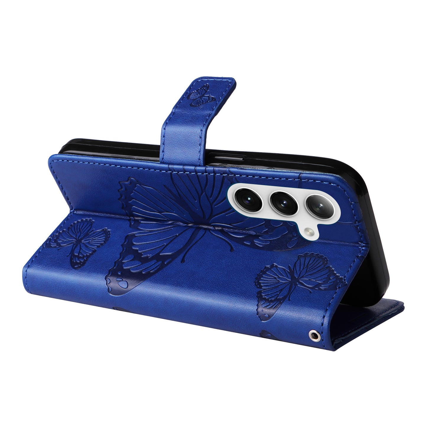 KT Imprinting Flower Series-2 For Samsung Galaxy S24 Case Leather Butterfly Flip Phone Cover - Blue