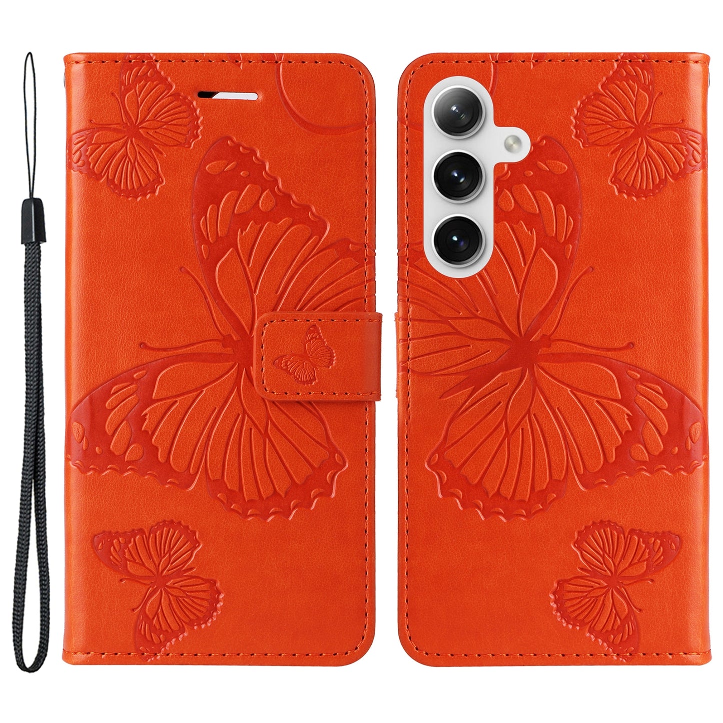 KT Imprinting Flower Series-2 For Samsung Galaxy S24 Case Leather Butterfly Flip Phone Cover - Orange