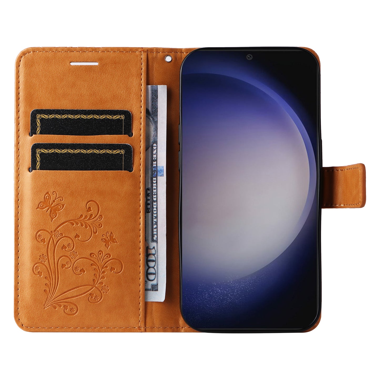 KT Imprinting Flower Series-2 For Samsung Galaxy S24 Case Leather Butterfly Flip Phone Cover - Yellow
