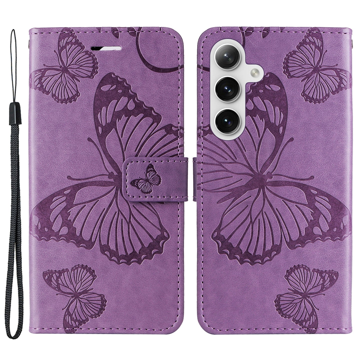 KT Imprinting Flower Series-2 For Samsung Galaxy S24 Case Leather Butterfly Flip Phone Cover - Purple