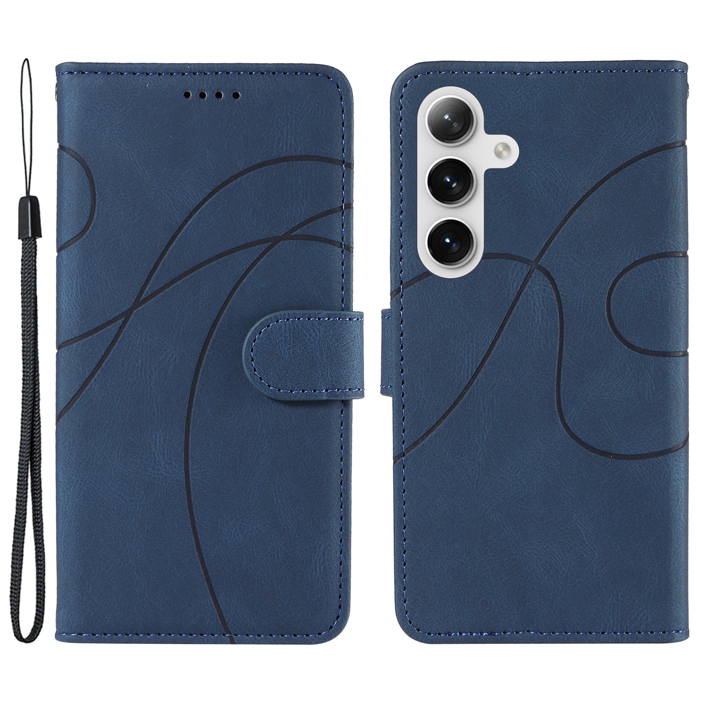For Samsung Galaxy S24 Case PU Leather Imprinted Line Folio Phone Cover - Blue
