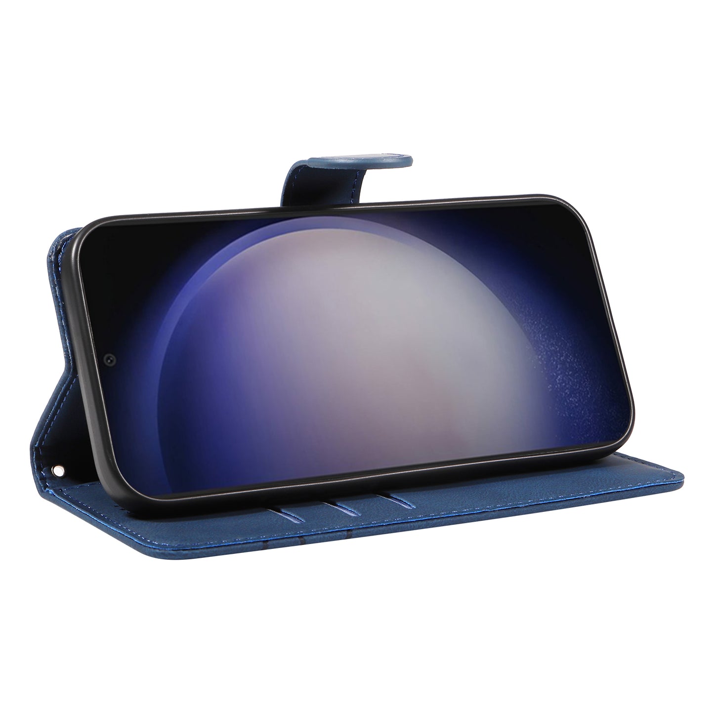 For Samsung Galaxy S24 Case PU Leather Imprinted Line Folio Phone Cover - Blue