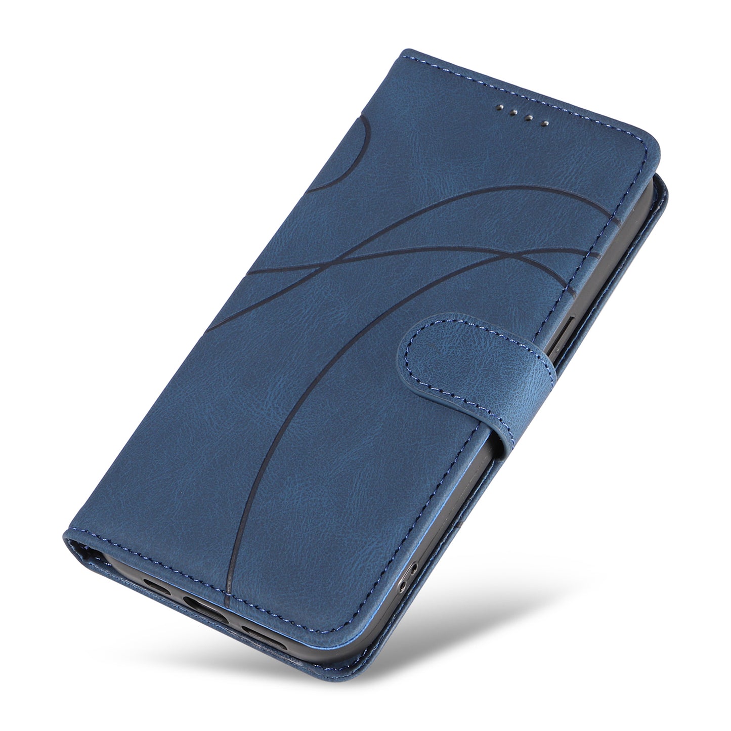 For Samsung Galaxy S24 Case PU Leather Imprinted Line Folio Phone Cover - Blue