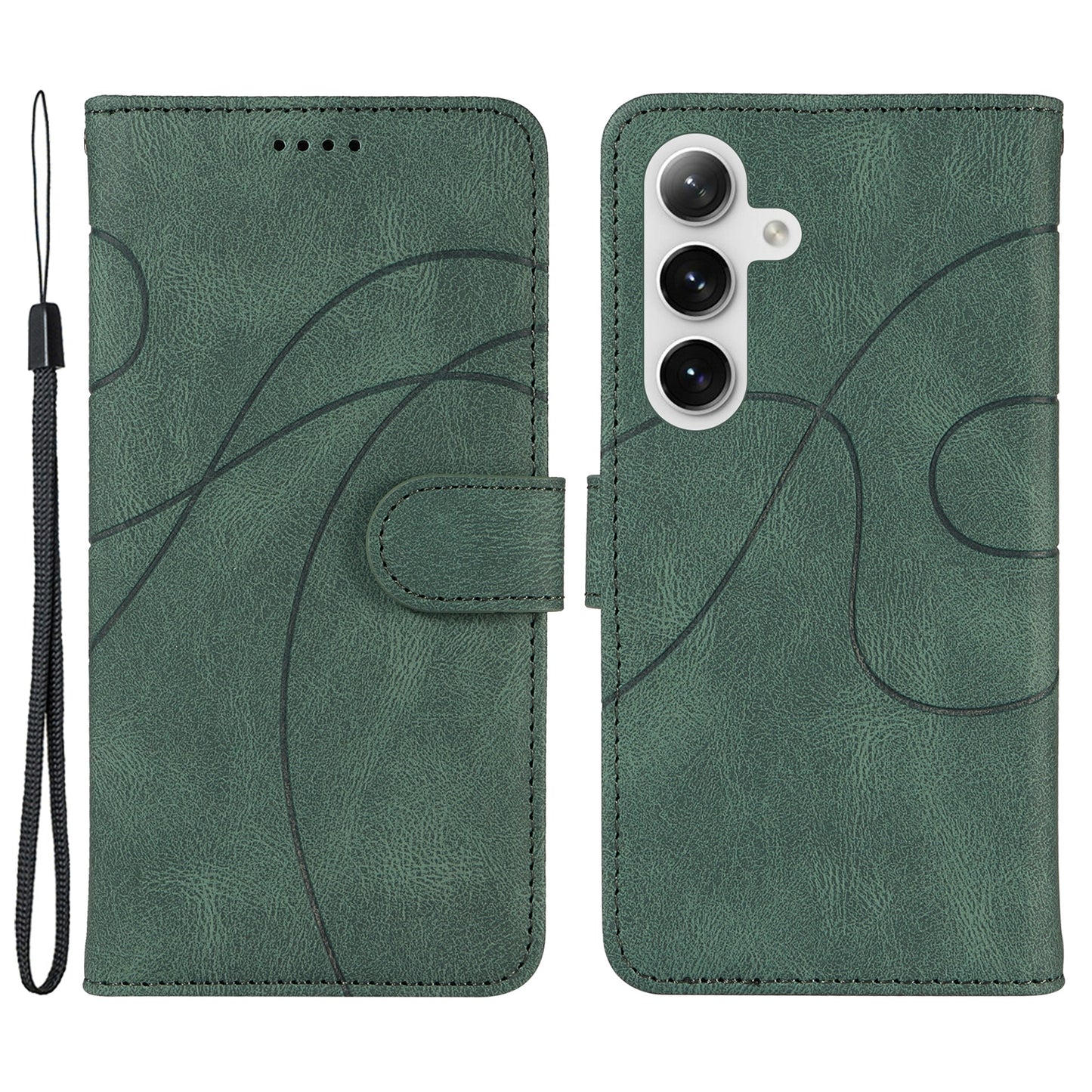 For Samsung Galaxy S24 Case PU Leather Imprinted Line Folio Phone Cover - Green