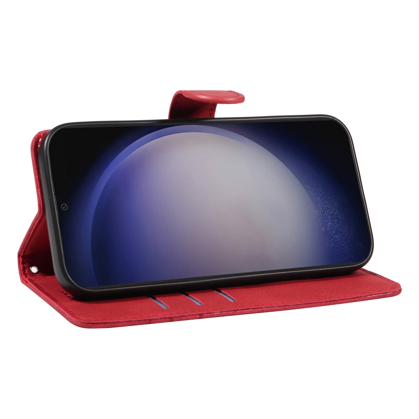For Samsung Galaxy S24 Case PU Leather Imprinted Line Folio Phone Cover - Red