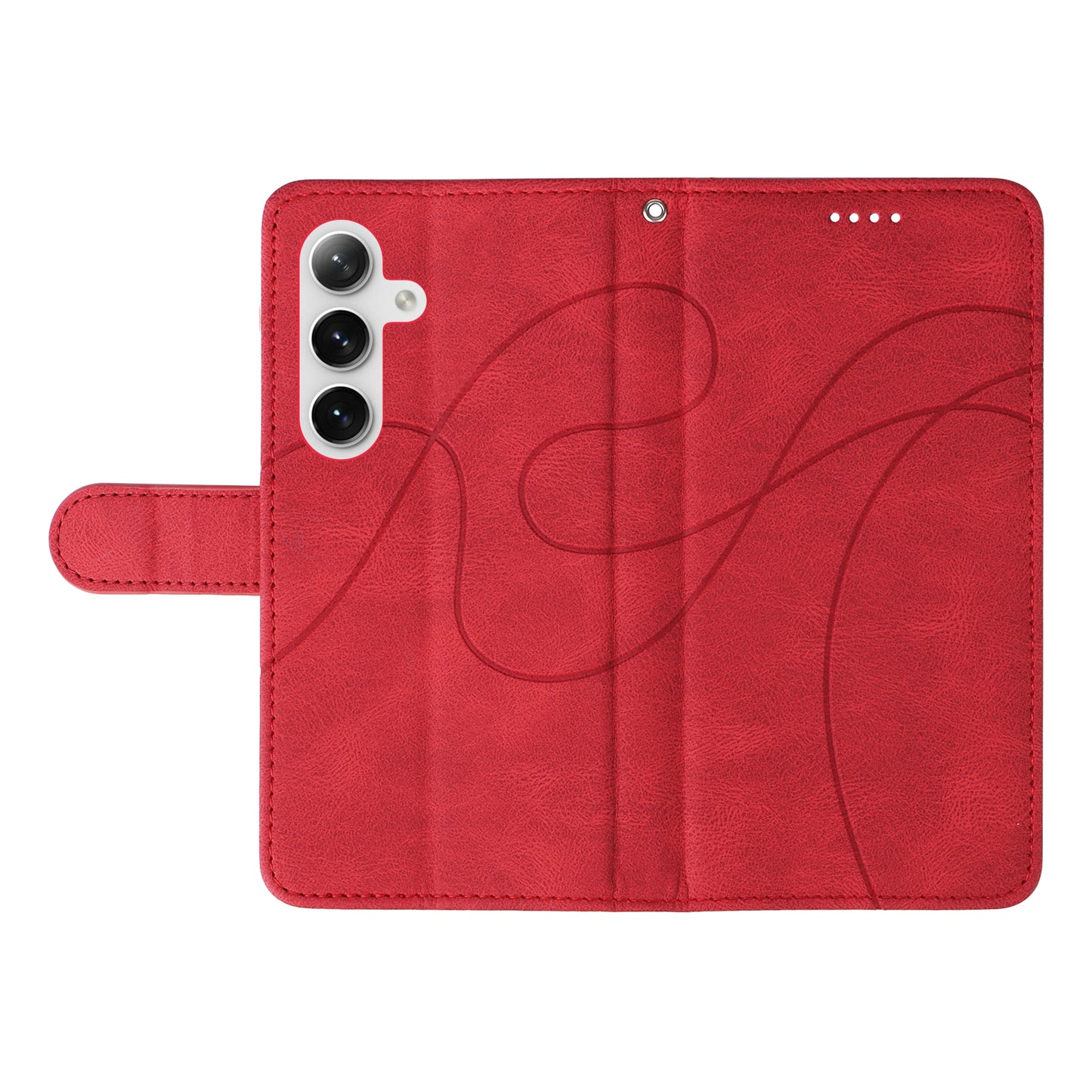 For Samsung Galaxy S24 Case PU Leather Imprinted Line Folio Phone Cover - Red