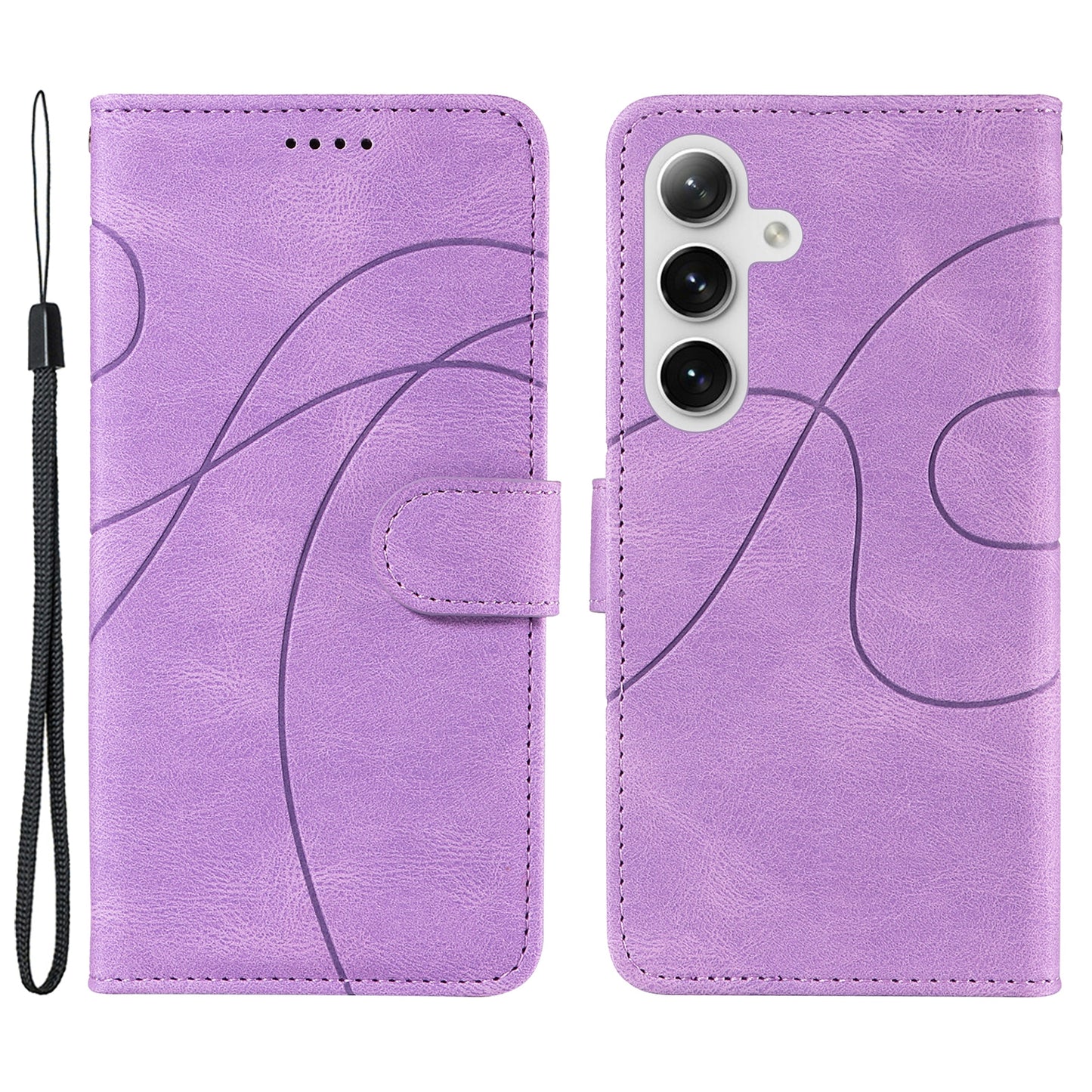 For Samsung Galaxy S24 Case PU Leather Imprinted Line Folio Phone Cover - Light Purple