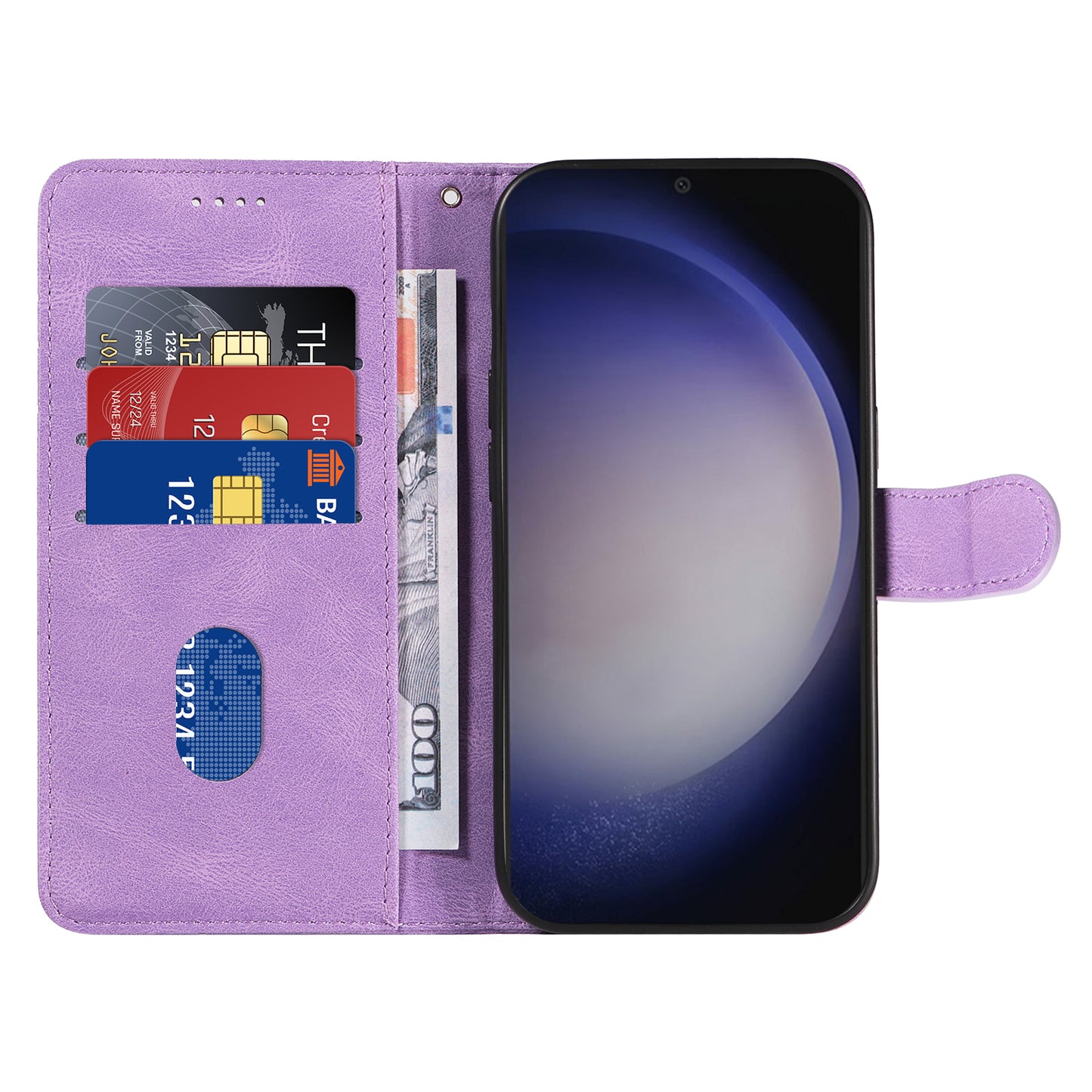 For Samsung Galaxy S24 Case PU Leather Imprinted Line Folio Phone Cover - Light Purple