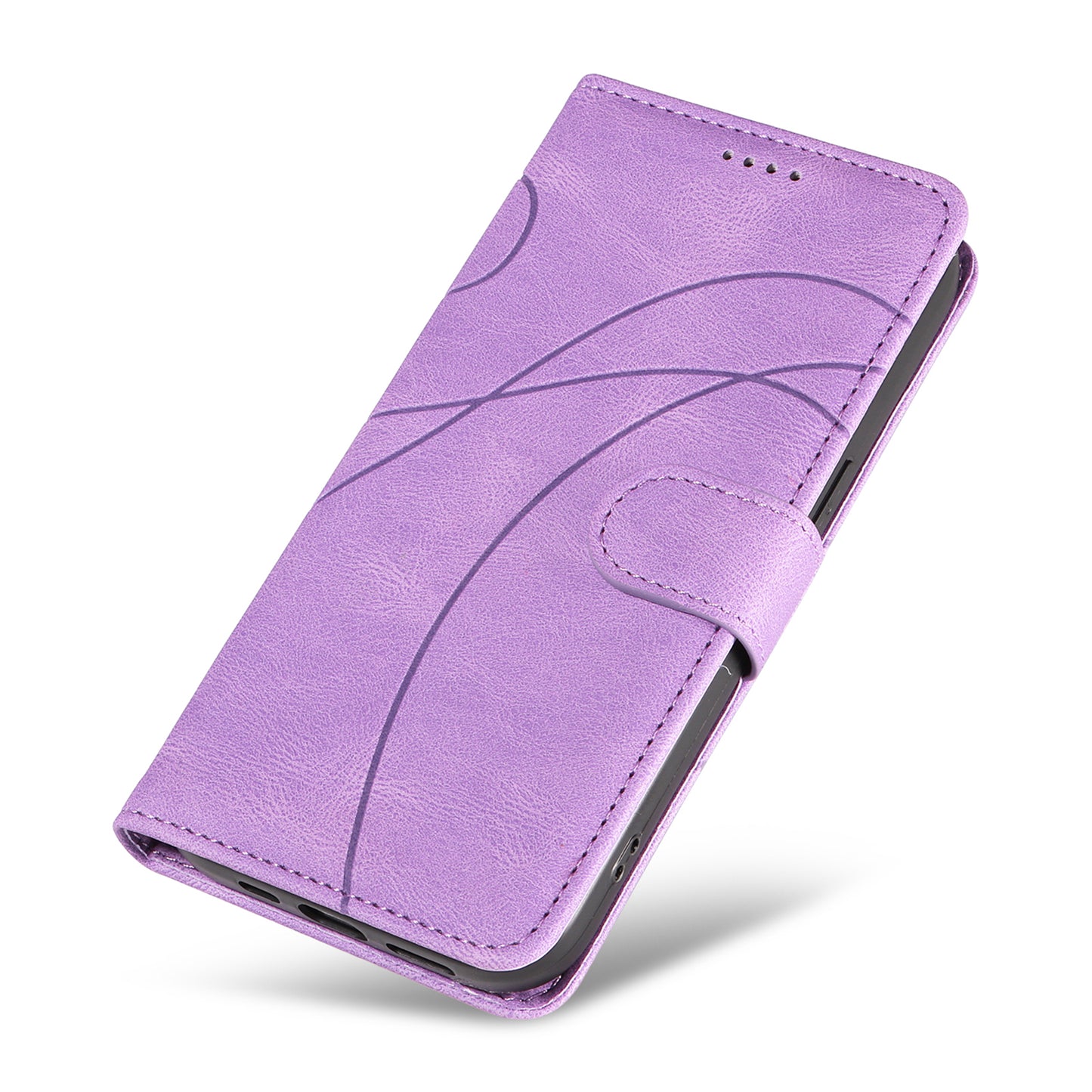 For Samsung Galaxy S24 Case PU Leather Imprinted Line Folio Phone Cover - Light Purple