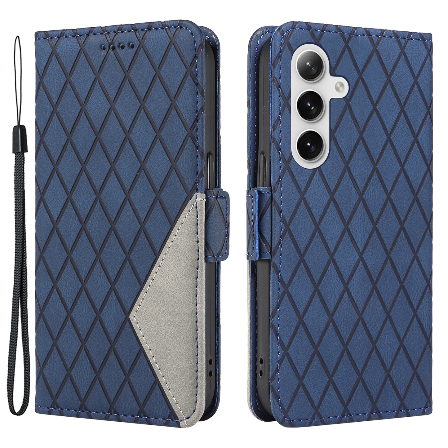 For Samsung Galaxy S24 Case Rhombus Imprinted Leather Protective Flip Phone Cover - Blue