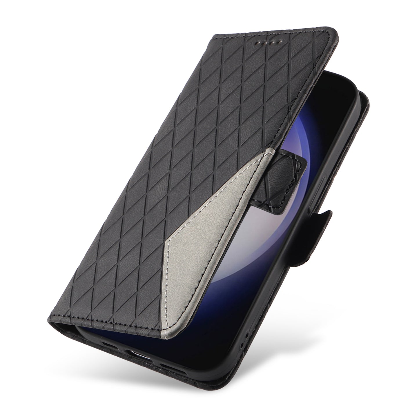 For Samsung Galaxy S24 Case Rhombus Imprinted Leather Protective Flip Phone Cover - Black