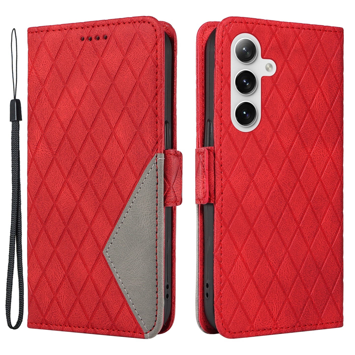 For Samsung Galaxy S24 Case Rhombus Imprinted Leather Protective Flip Phone Cover - Red