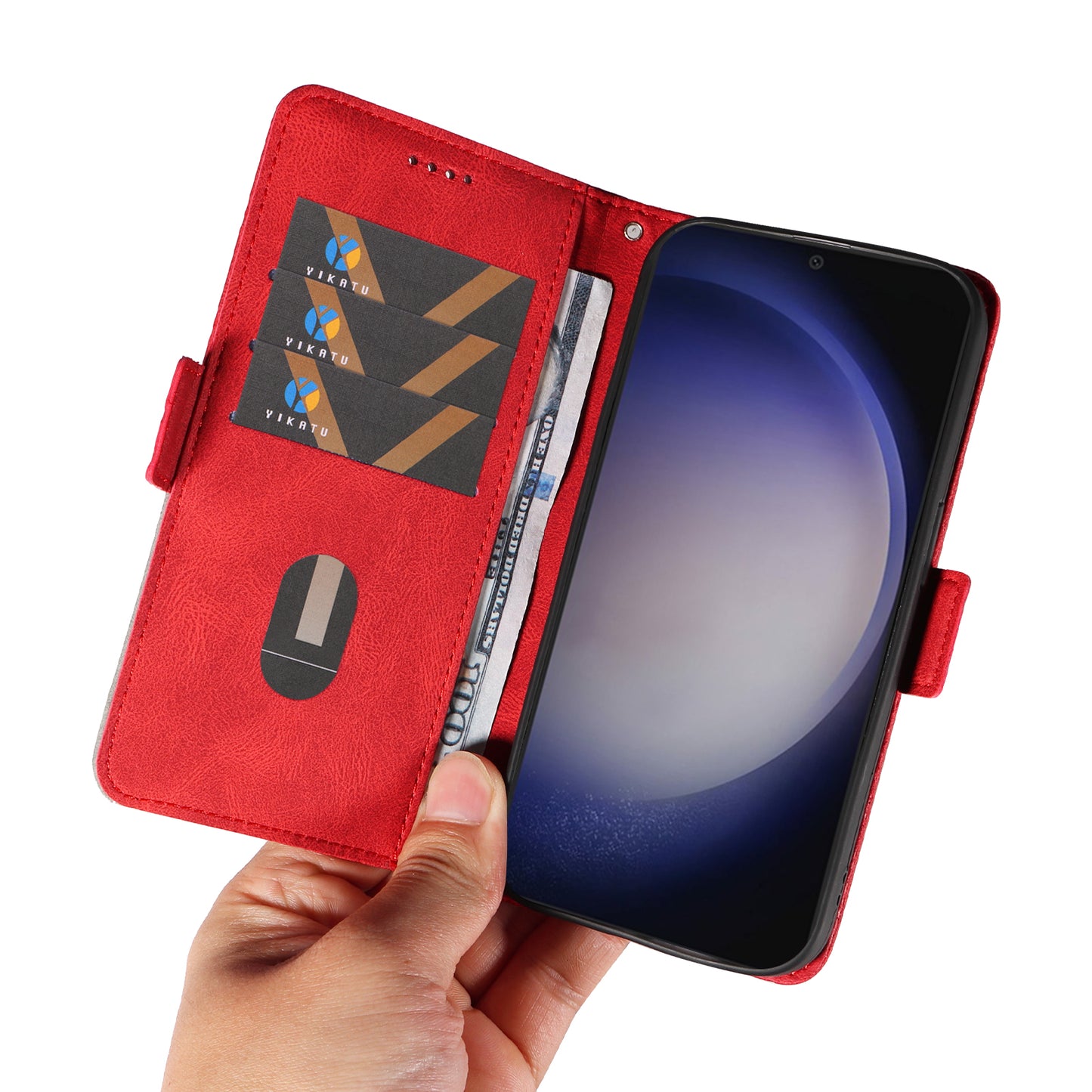 For Samsung Galaxy S24 Case Rhombus Imprinted Leather Protective Flip Phone Cover - Red