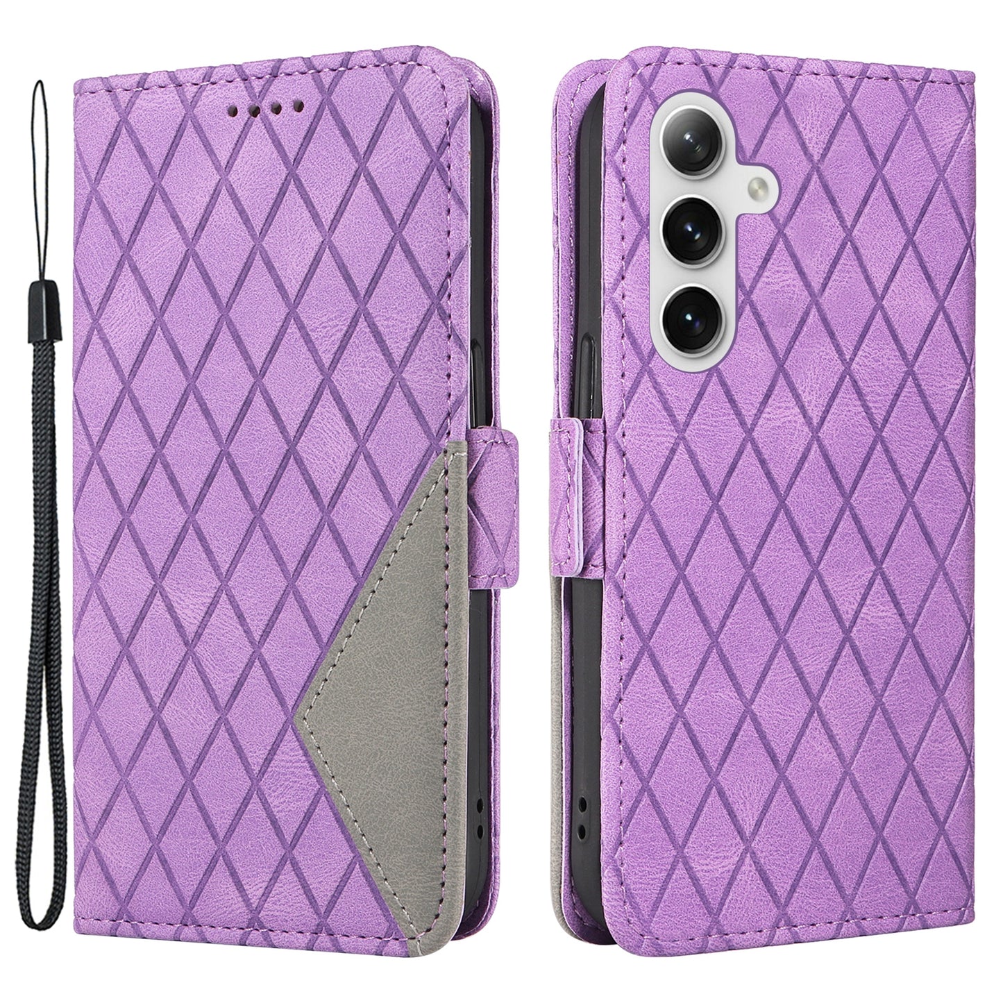 For Samsung Galaxy S24 Case Rhombus Imprinted Leather Protective Flip Phone Cover - Light Purple
