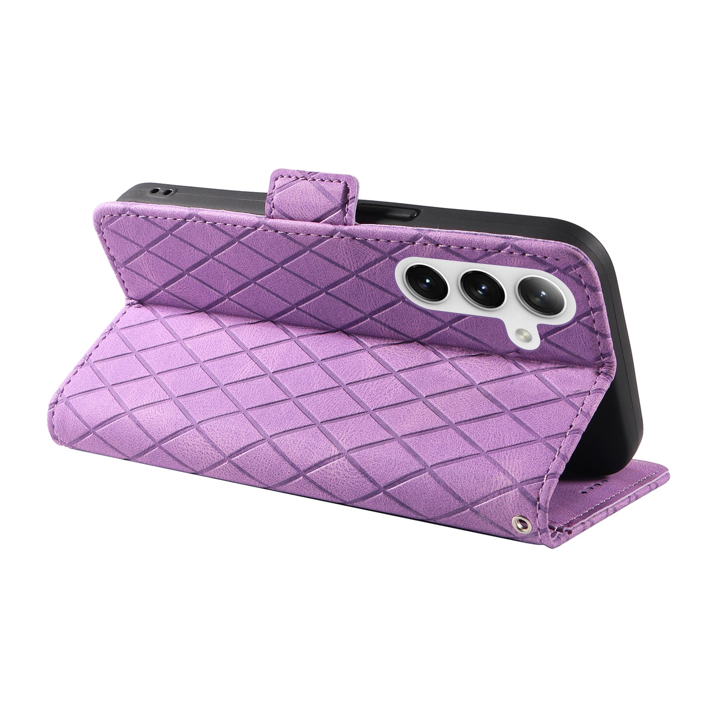 For Samsung Galaxy S24 Case Rhombus Imprinted Leather Protective Flip Phone Cover - Light Purple