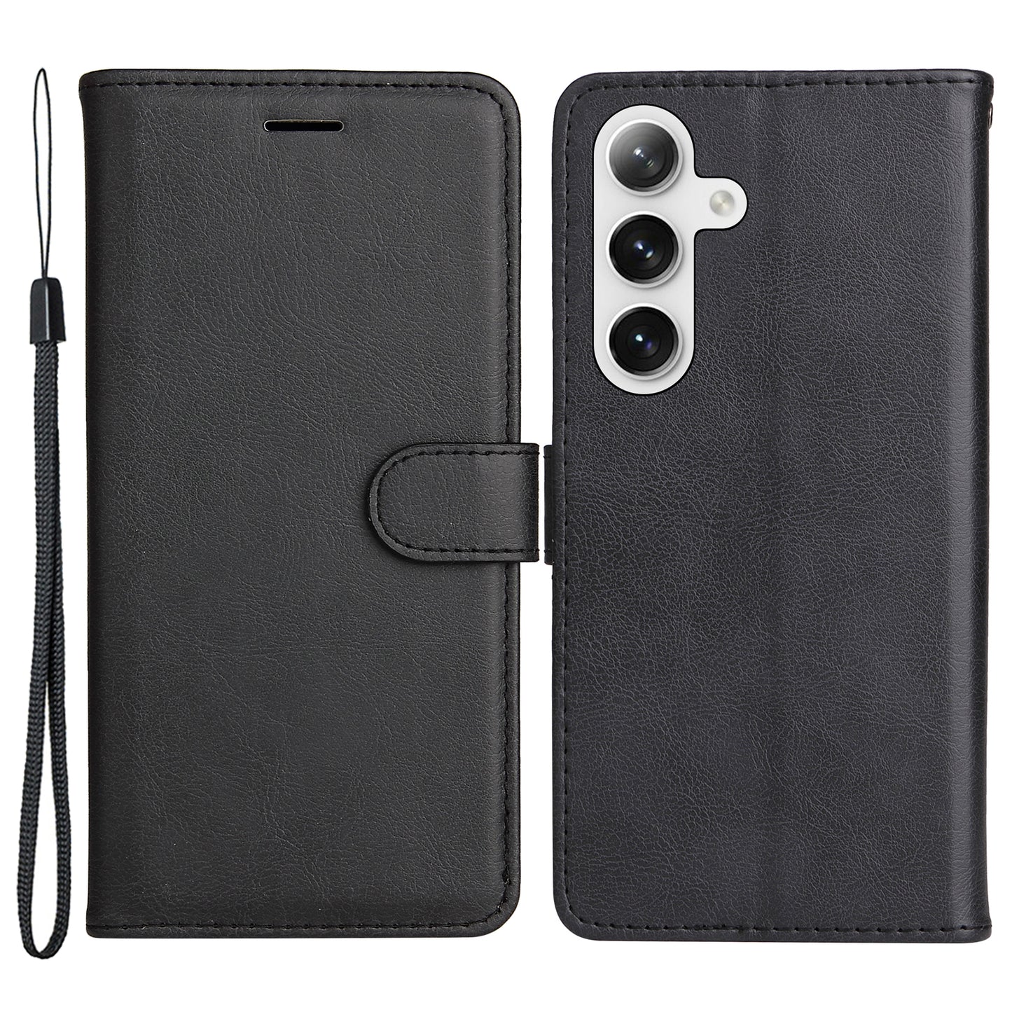 KT Leather Series-2 For Samsung Galaxy S24 Case Flip Solid Color Leather Phone Cover - Black