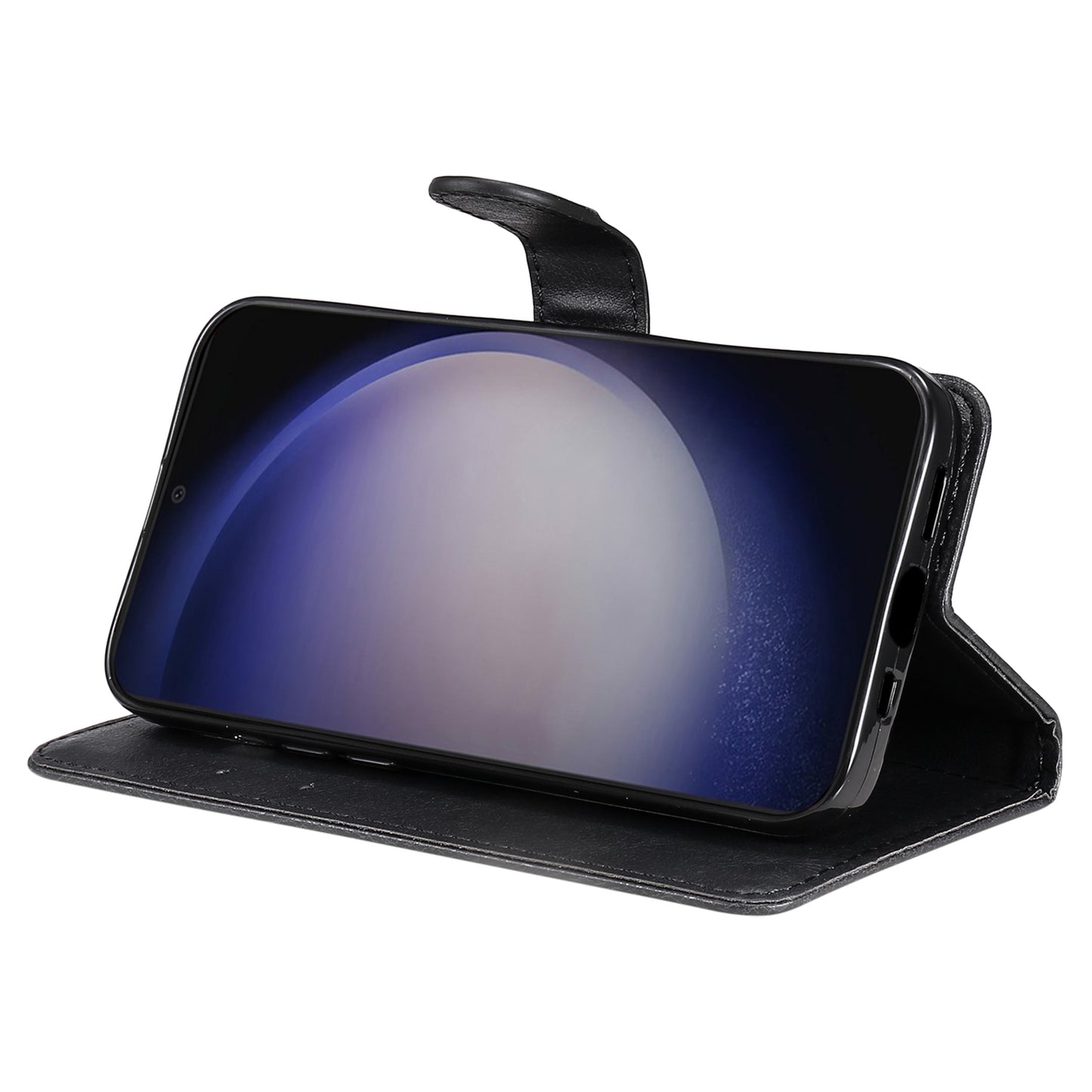 KT Leather Series-2 For Samsung Galaxy S24 Case Flip Solid Color Leather Phone Cover - Black