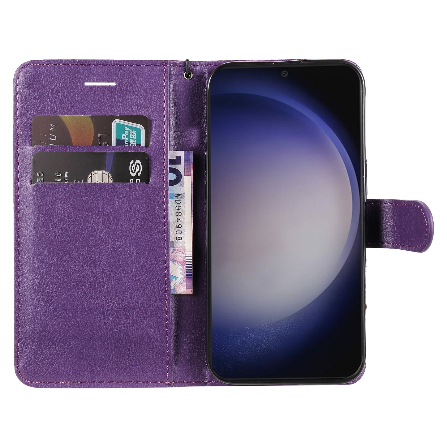 KT Leather Series-2 For Samsung Galaxy S24 Case Flip Solid Color Leather Phone Cover - Purple