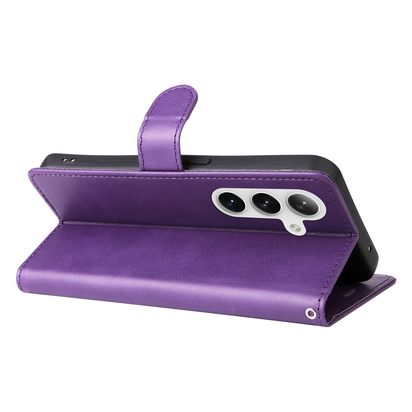 KT Leather Series-2 For Samsung Galaxy S24 Case Flip Solid Color Leather Phone Cover - Purple