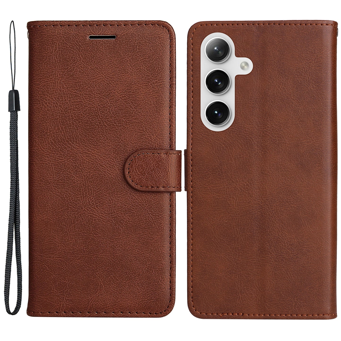 KT Leather Series-2 For Samsung Galaxy S24 Case Flip Solid Color Leather Phone Cover - Brown