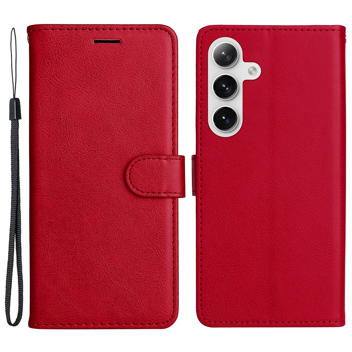 KT Leather Series-2 For Samsung Galaxy S24 Case Flip Solid Color Leather Phone Cover - Red